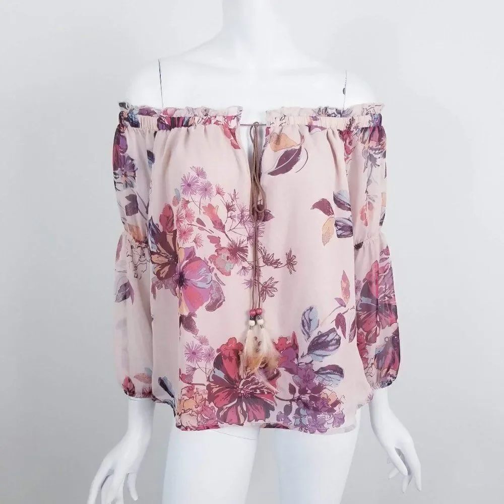 Altar'd State Pink Floral Boho Off Shoulder Top